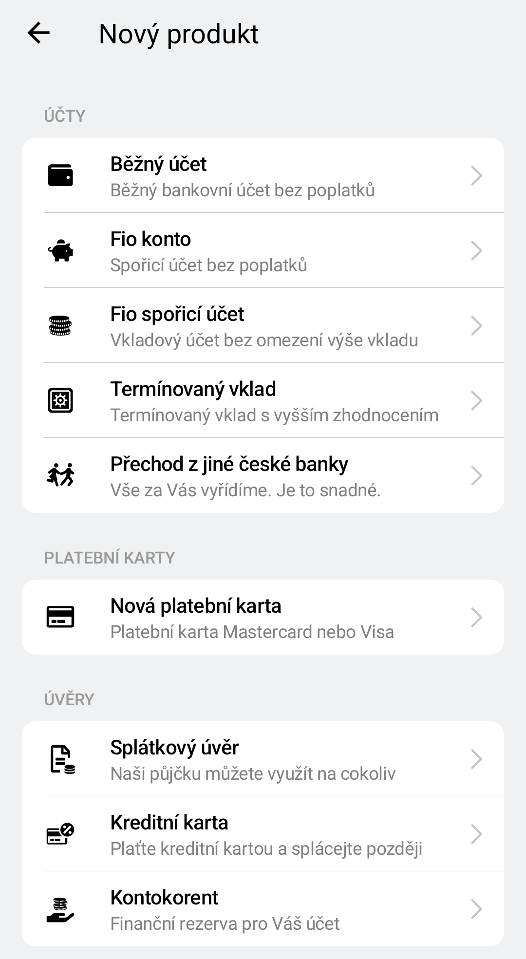 Zřízení nového produktu ve Smartbankingu