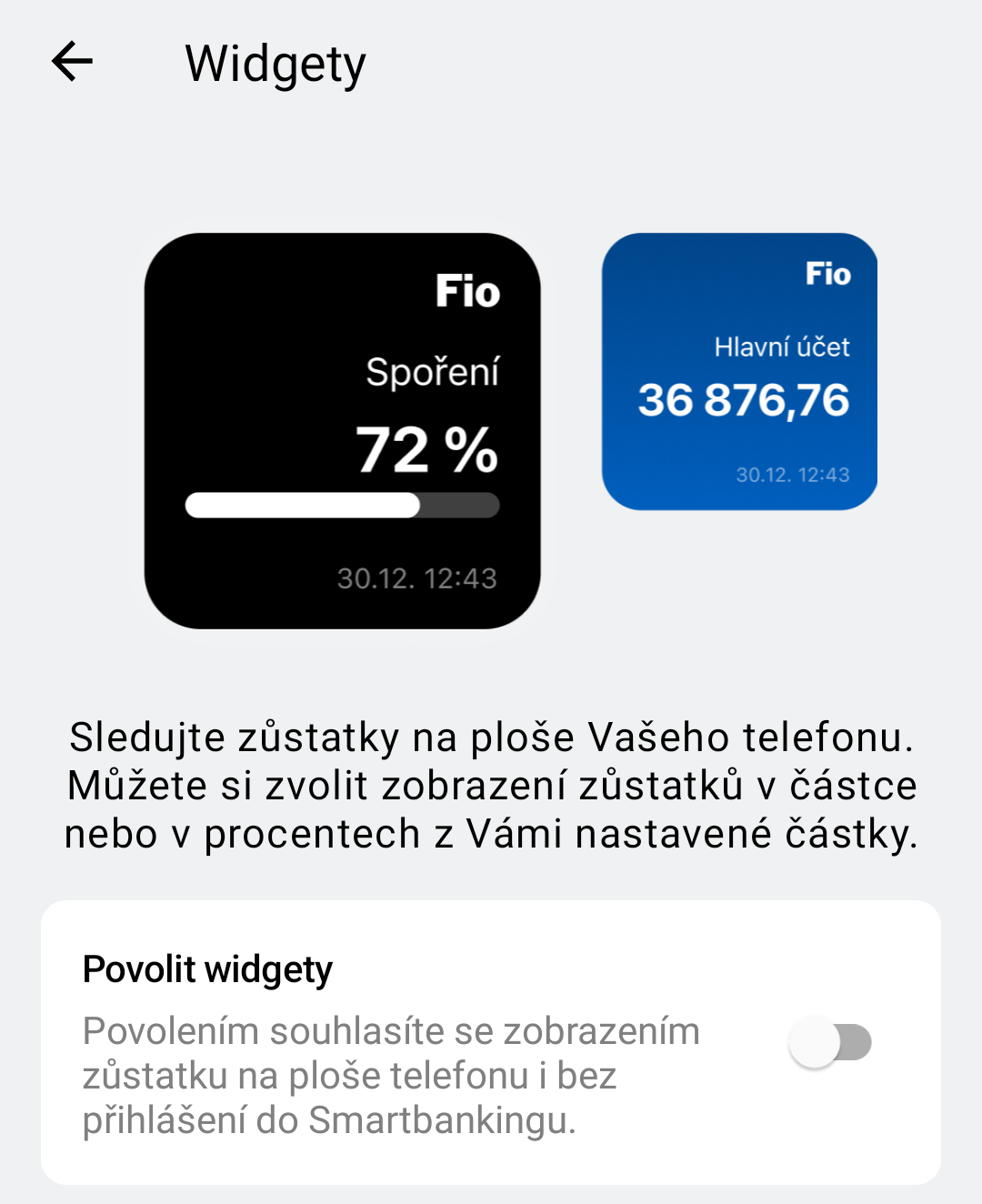 Widget na plochu telefonu